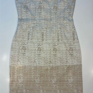 Katherine Kelly Metallic Jacquard Sheath Dress Size 4 Beige and Gold